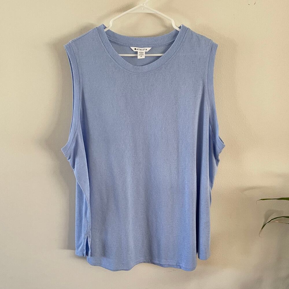 Athleta Womens 3X Slub Essential Sleeveless Tee Blue Tank Top Workout